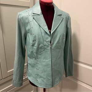 NYGARD COLLECTION Genuine Leather and Knit Zipper Jacket Baby Blue Size 10-12